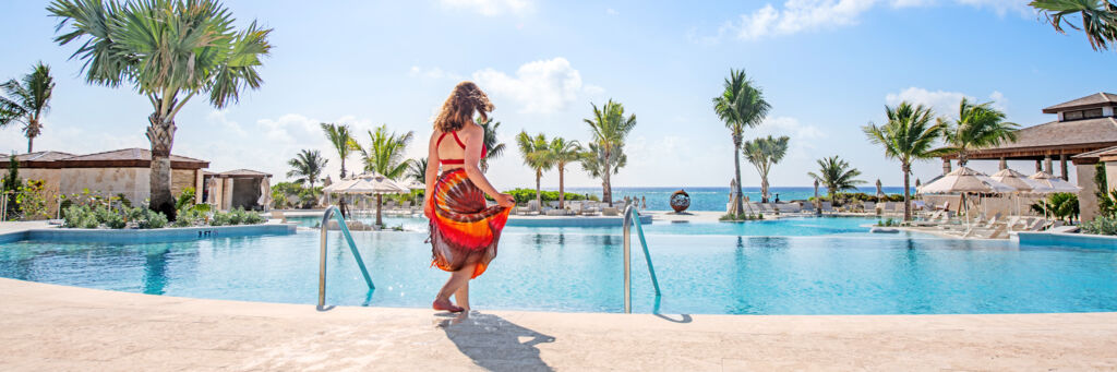 Stepping into the pool at Salterra Resort & Spa, Turks and Caicos.