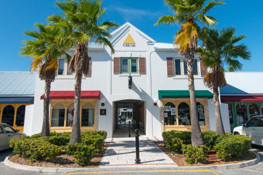 Commercial offices and palm trees at Saltmills Plaza