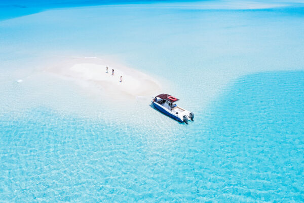 Sandbar in clear ocean water near Pine Cay in the Turks and Caicos