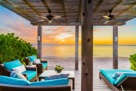 Beach cabana and loungers