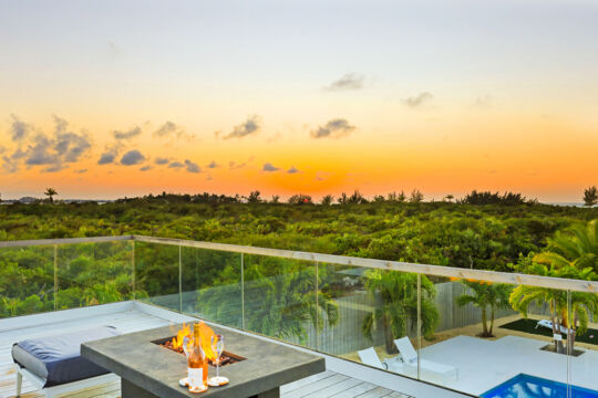 Sunset from a private patio at a villa
