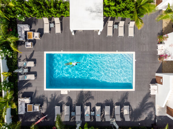 Overhead view of the pool at Seascape Hotel