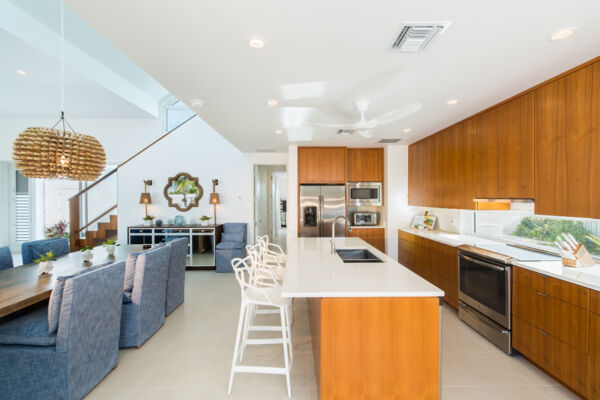 Kitchen with island and dining table