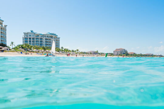 Over-under photo taken from the ocean off Seven Stars