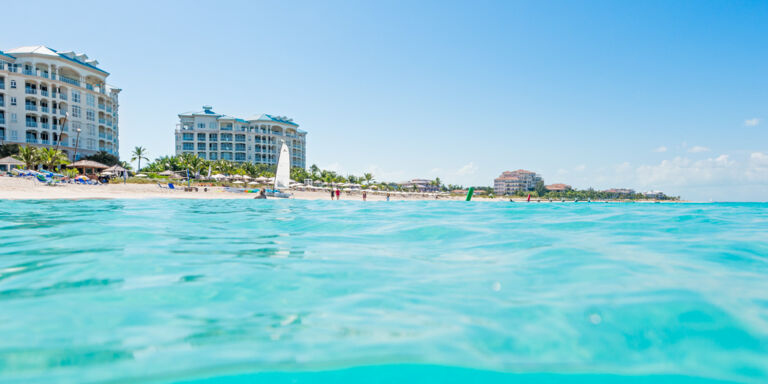 Over under photo taken from the ocean off of Seven Stars