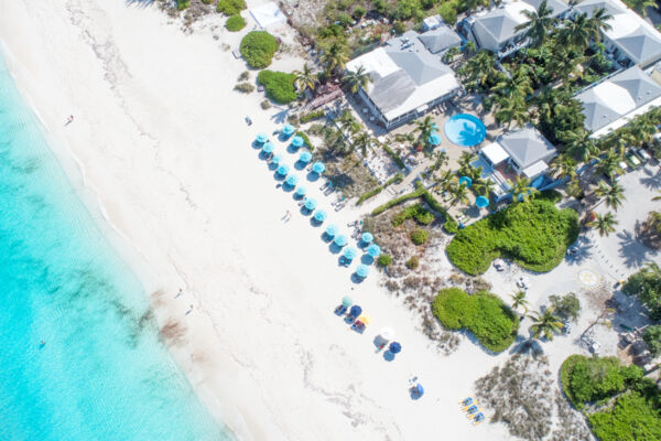 Aerial view of Sibonné Beach Hotel on Grace Bay Beach in the Turks and Caicos.