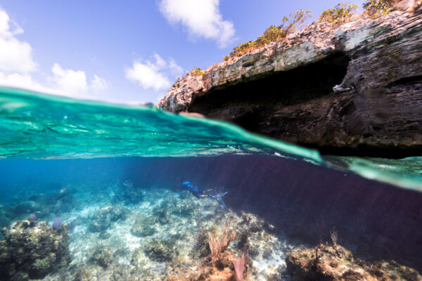 Snorkeling near cliffs at the Six Hills Cays in Turks and Caicos