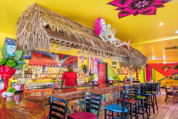 Interior and bar at Skull Rock Cantina in the Turks and Caicos