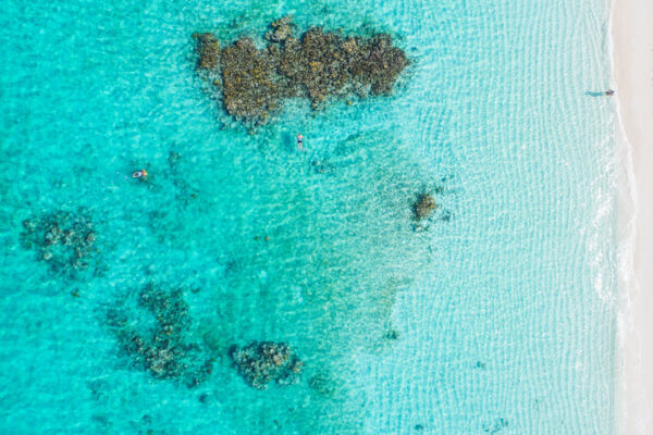 Overhead aerial view of reef close to the beach