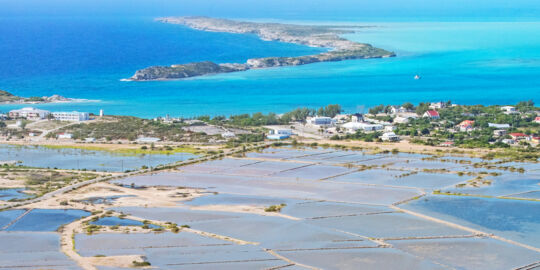 Aerial view of the South Caicos salinas