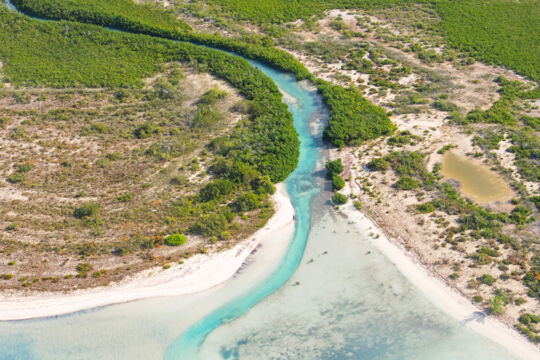 Aerial view of tidal channel on Providenciales