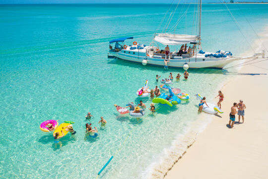 Sailboat parked at a beach in Turks and Caicos.