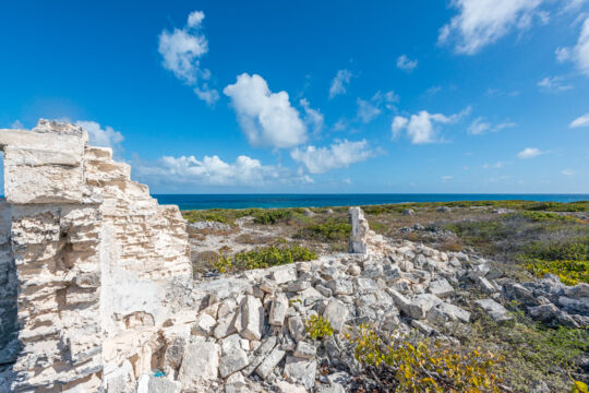 Crumbling walls of an old ruin on Taylor Hill, Salt Cay
