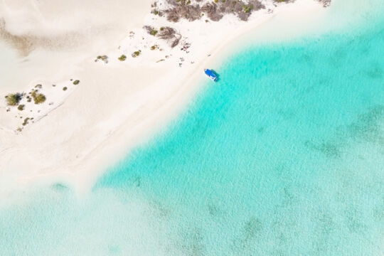 Aerial image of a tour at Half Moon Bay, Turks and Caicos.