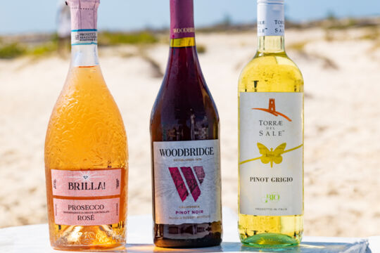 A selection of wines offered by a boat charter company.