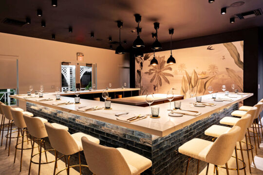 Dining space at a gastronomy restaurant in Grace Bay, Providenciales.