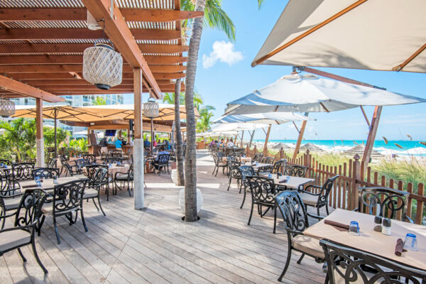 Tables and seating at The Deck restaurant