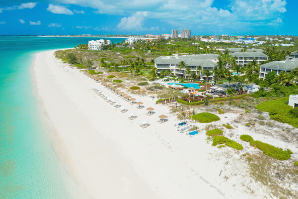 Beach loungers and umbrellas at The Sands