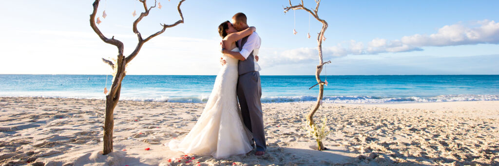 Wedding couple on Grace Bay Beach