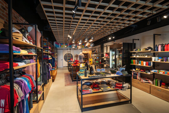 Interior of a brewery gift shop in Turks and Caicos.