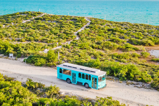 A San Francisco-style trolley bus in Turks and Caicos.