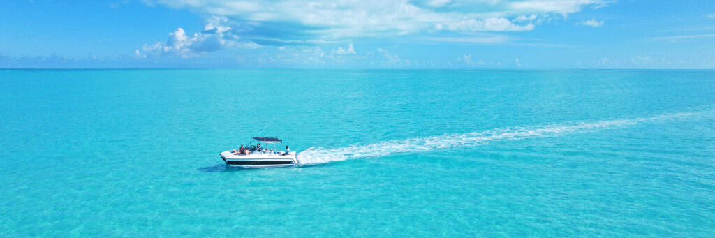 Aerial view of boat in the Caicos Islands