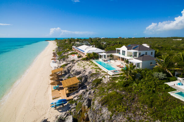 Aerial view of Villa Isla on Long Bay Beach