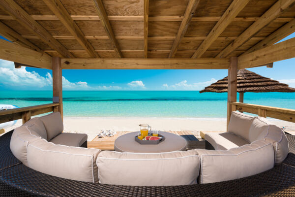Beach cabana with lounger