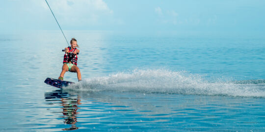 Wakeboarding on perfect conditions in the Turks and Caicos