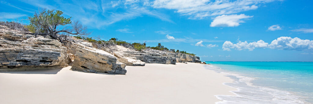 The white cliffs and beach at Water Cay