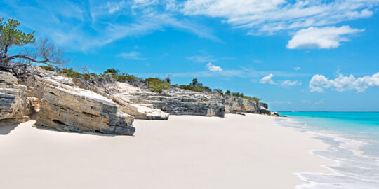 The white cliffs and beach at Water Cay