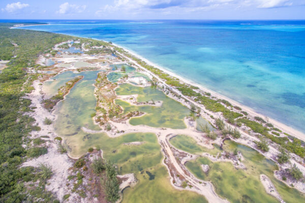 Aerial view of the Wheeland sand quarry and ocean near Blue Hills