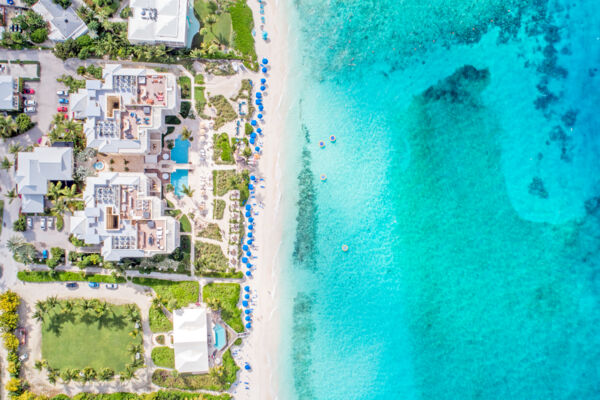 Overhead aerial image of the Windsong Resort and ocean