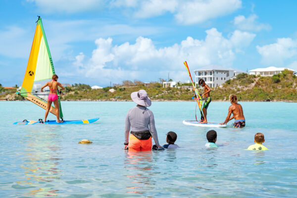 Windsurfing workshop for kids at Chalk Sound.