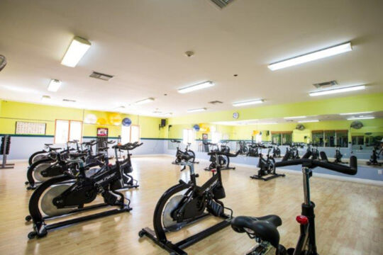 Spin bikes in a gym aerobics studio