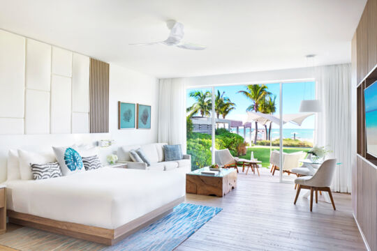 Modern and bright room at a luxury resort.