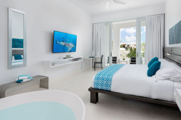 Room and tv at Zenza Hotel in Turks and Caicos